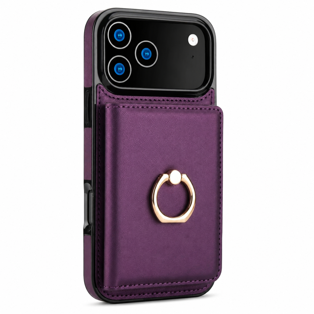 Premium iPhone Case PU Leather Wallet Cover Card Holder 360° Rotating Ring Kickstand Magnetic Clasp Shockproof Protective Case Full Coverage