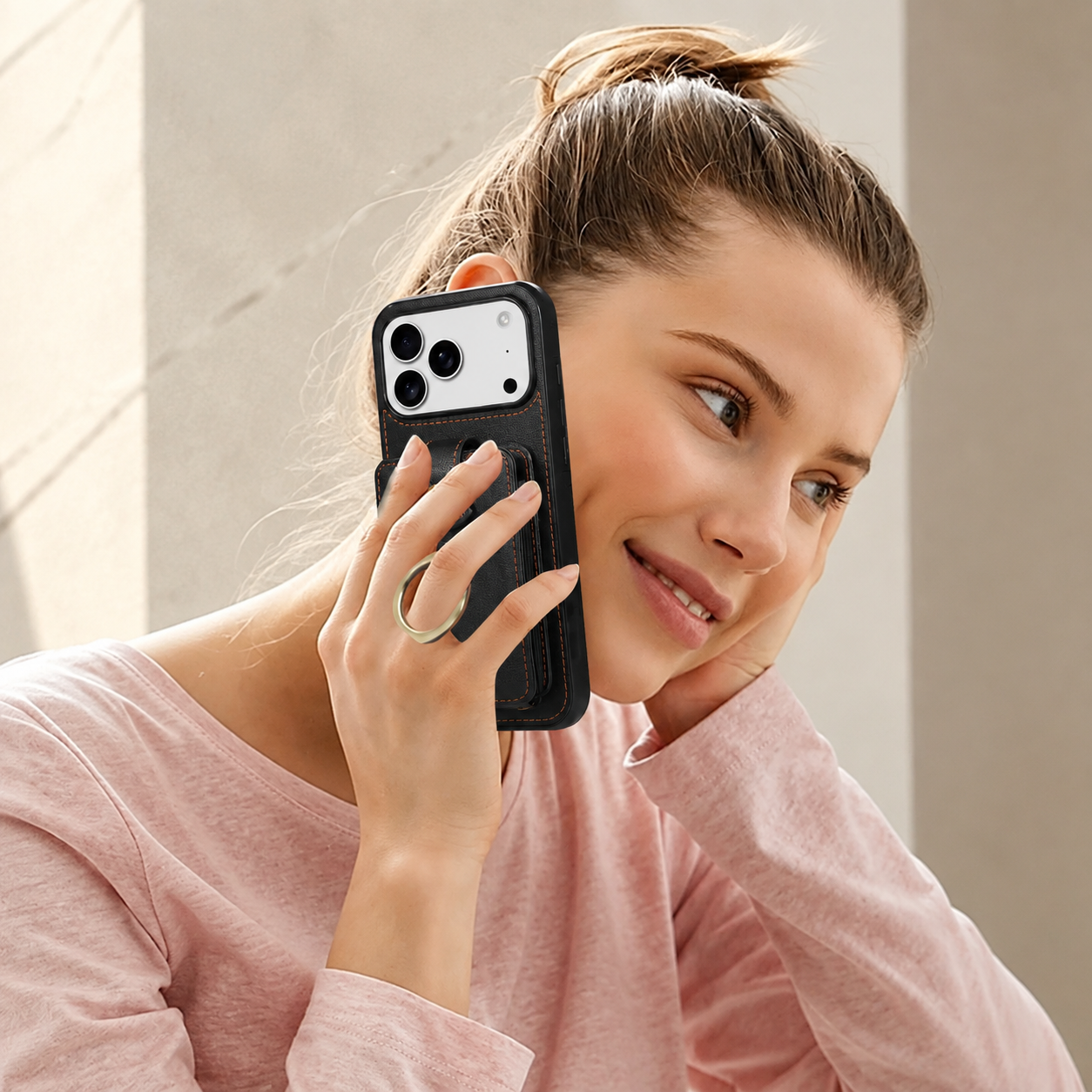 Premium iPhone Case PU Leather Wallet Cover Card Holder RFID Blocking 360° Rotating Ring Kickstand Shockproof Protective Case Full Coverage