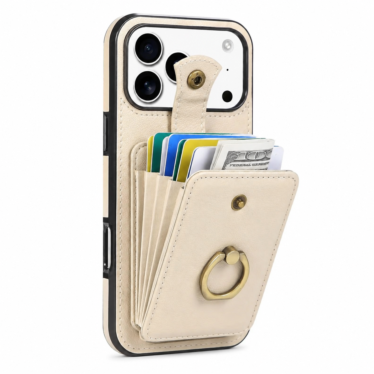 Premium iPhone Case PU Leather Wallet Cover Card Holder RFID Blocking 360° Rotating Ring Kickstand Shockproof Protective Case Full Coverage