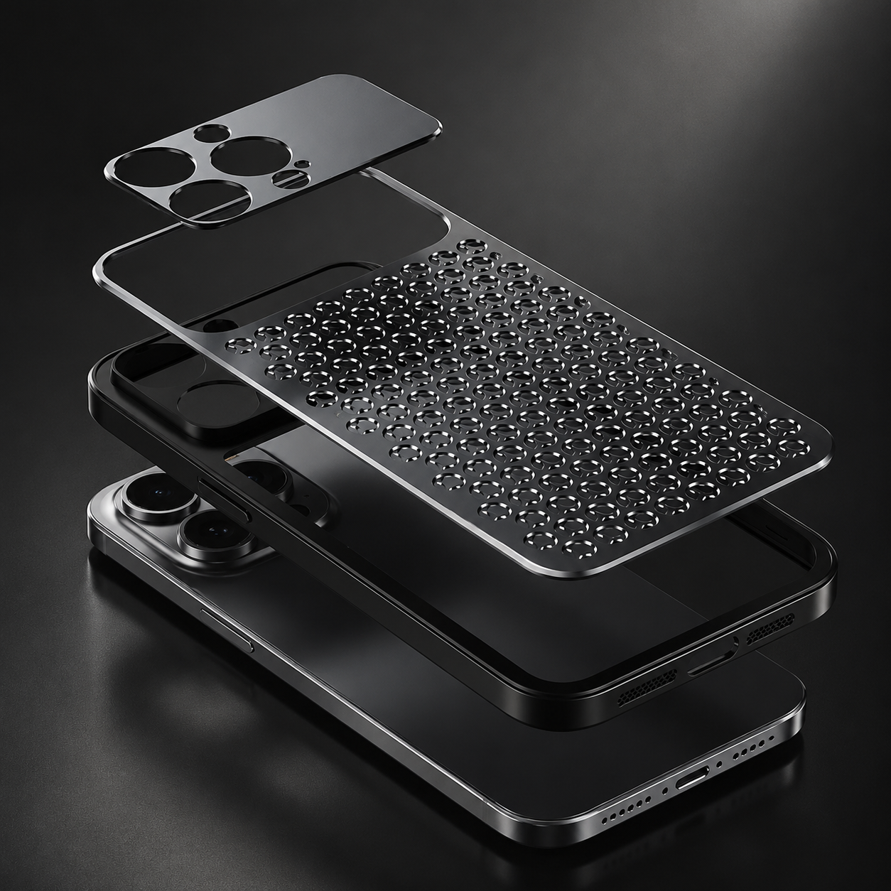 Premium iPhone Case Protective Cover Camera Lens Protection Aluminum Alloy Metal Frame Anti Scratch Anti Fingerprint Breathable Back Slim Full Coverage