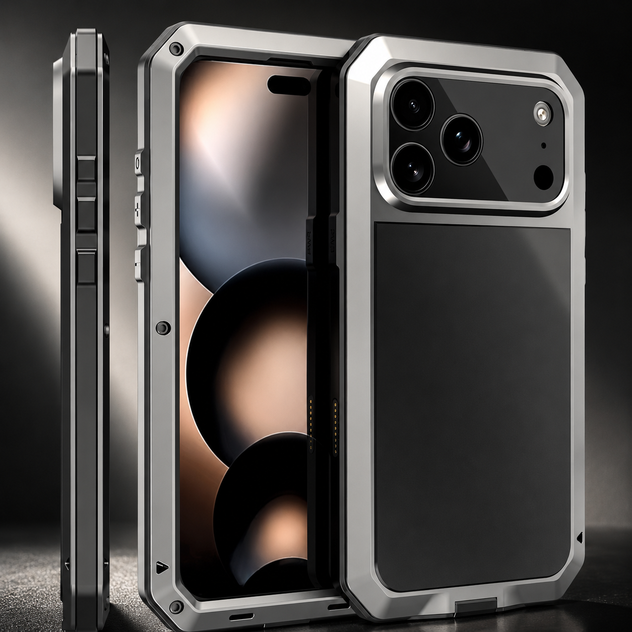 Premium iPhone Case Protective Cover Camera Lens Protection Shockproof Heavy Duty Metal Frame Built In Glass Screen Protector TPU PC Armor Full Coverage