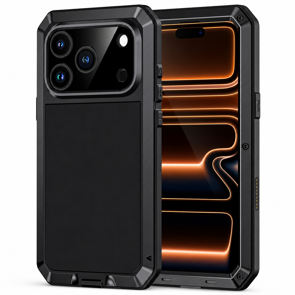 Premium iPhone Case Protective Cover Camera Lens Protection Shockproof Heavy Duty Metal Frame Built In Glass Screen Protector TPU PC Armor Full Coverage
