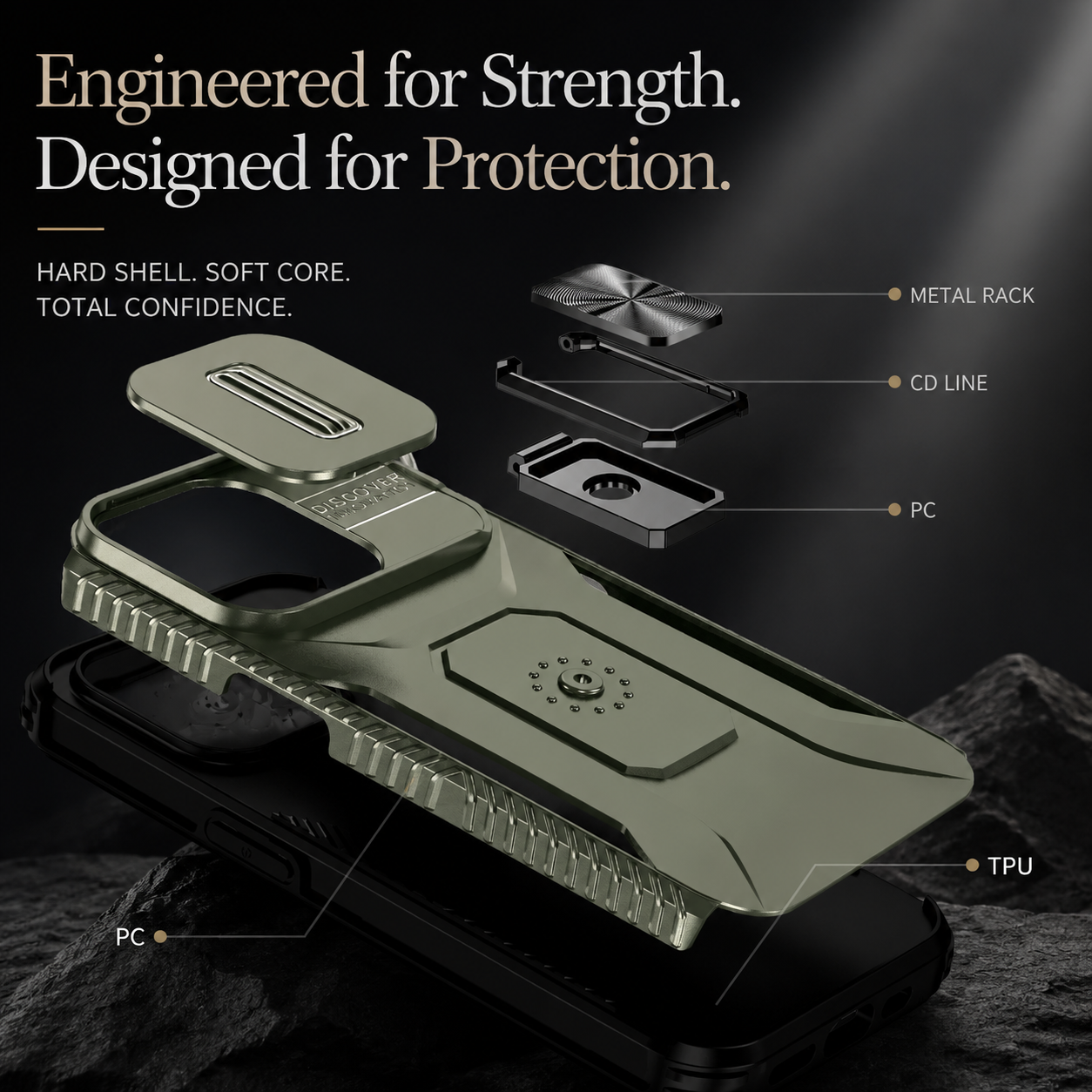 Premium iPhone Case Protective Cover Camera Lens Protection Shockproof Military Grade Kickstand Slide Camera Cover Anti Scratch Anti Slip Full Coverage