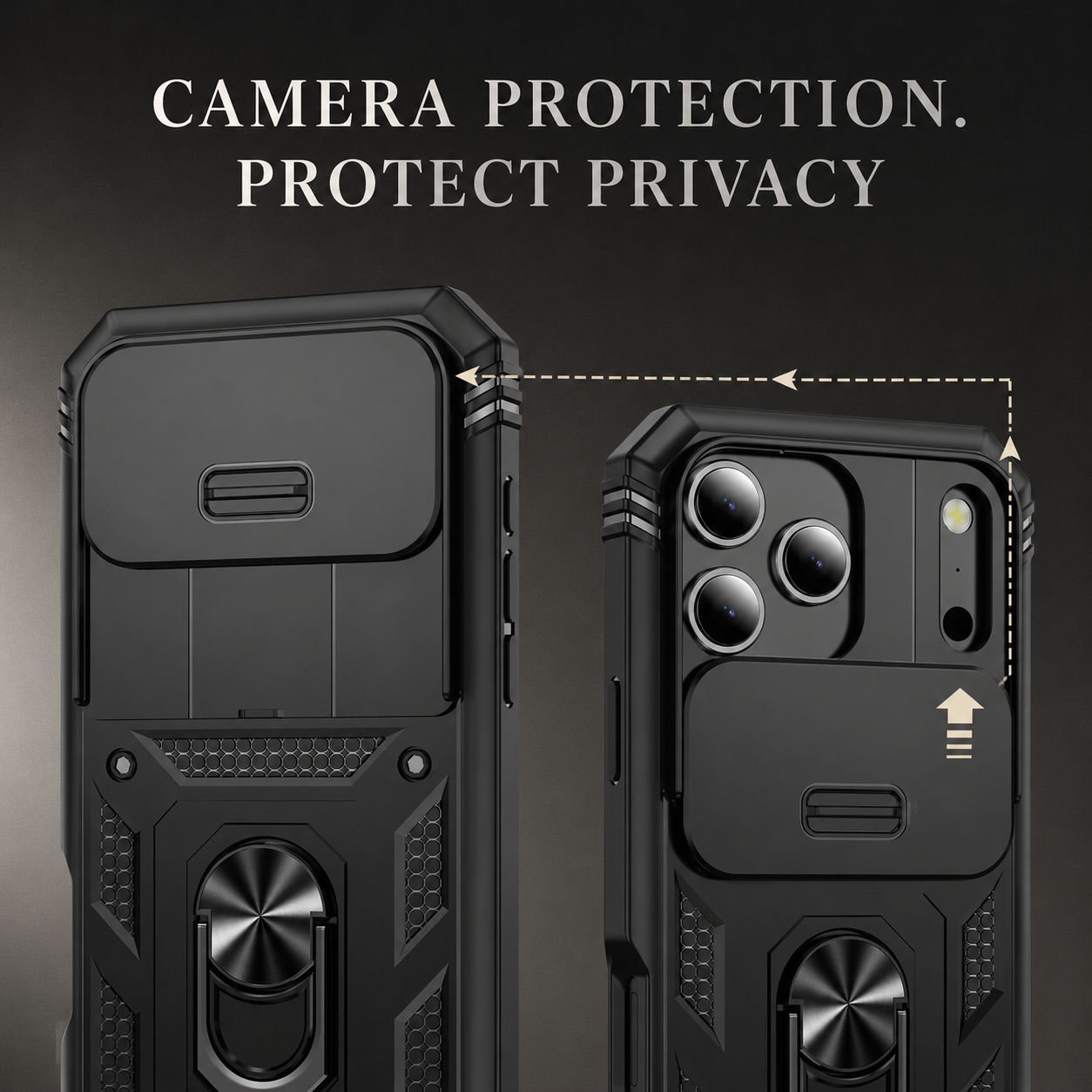 Premium iPhone Case Protective Cover Camera Lens Protection Shockproof Sliding Camera Cover 360 Rotating Kickstand Heavy Duty Anti Scratch Full Coverage