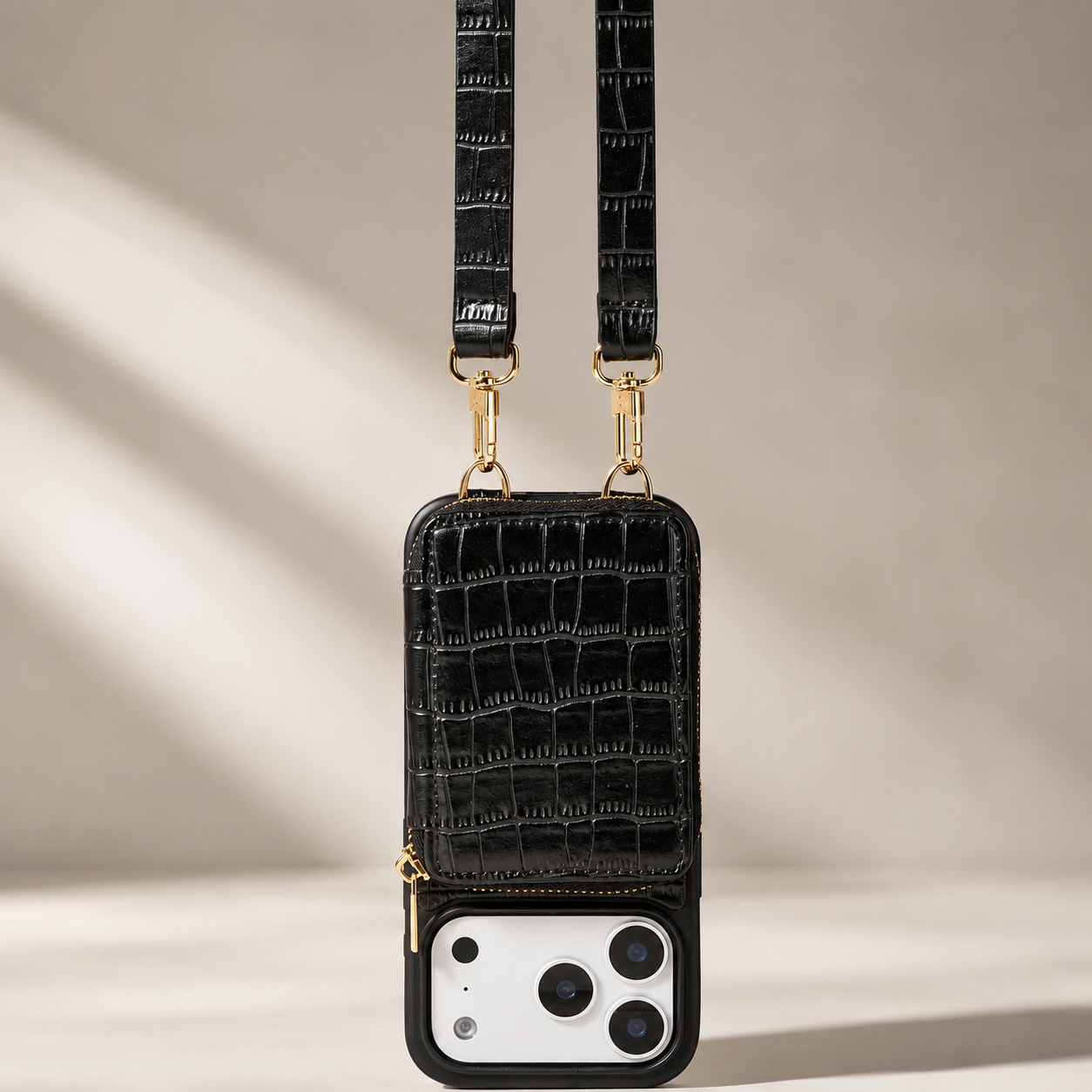 Premium iPhone Case Protective Wallet Cover Camera Lens Protection Crocodile Pattern Leather Crossbody Lanyard Card Holder Anti Fingerprint Slim Fit