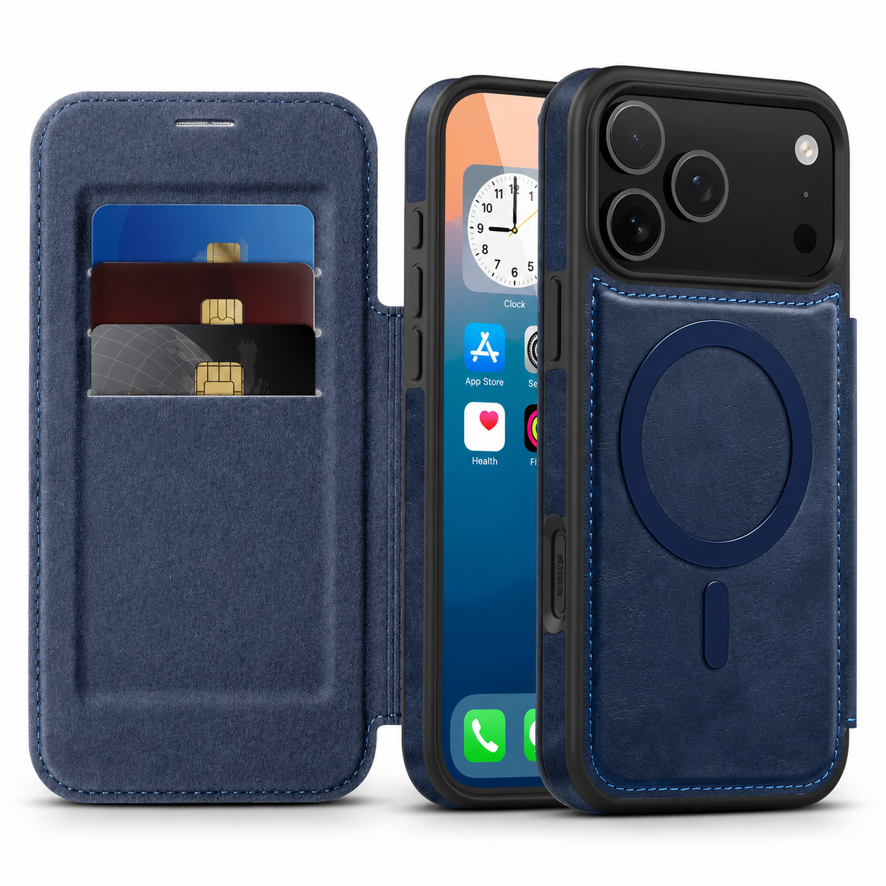 Premium iPhone Case RFID Blocking Leather Wallet Cover MagSafe Compatible Kickstand Card Holder Shockproof Protective Flip Case Wireless Charging