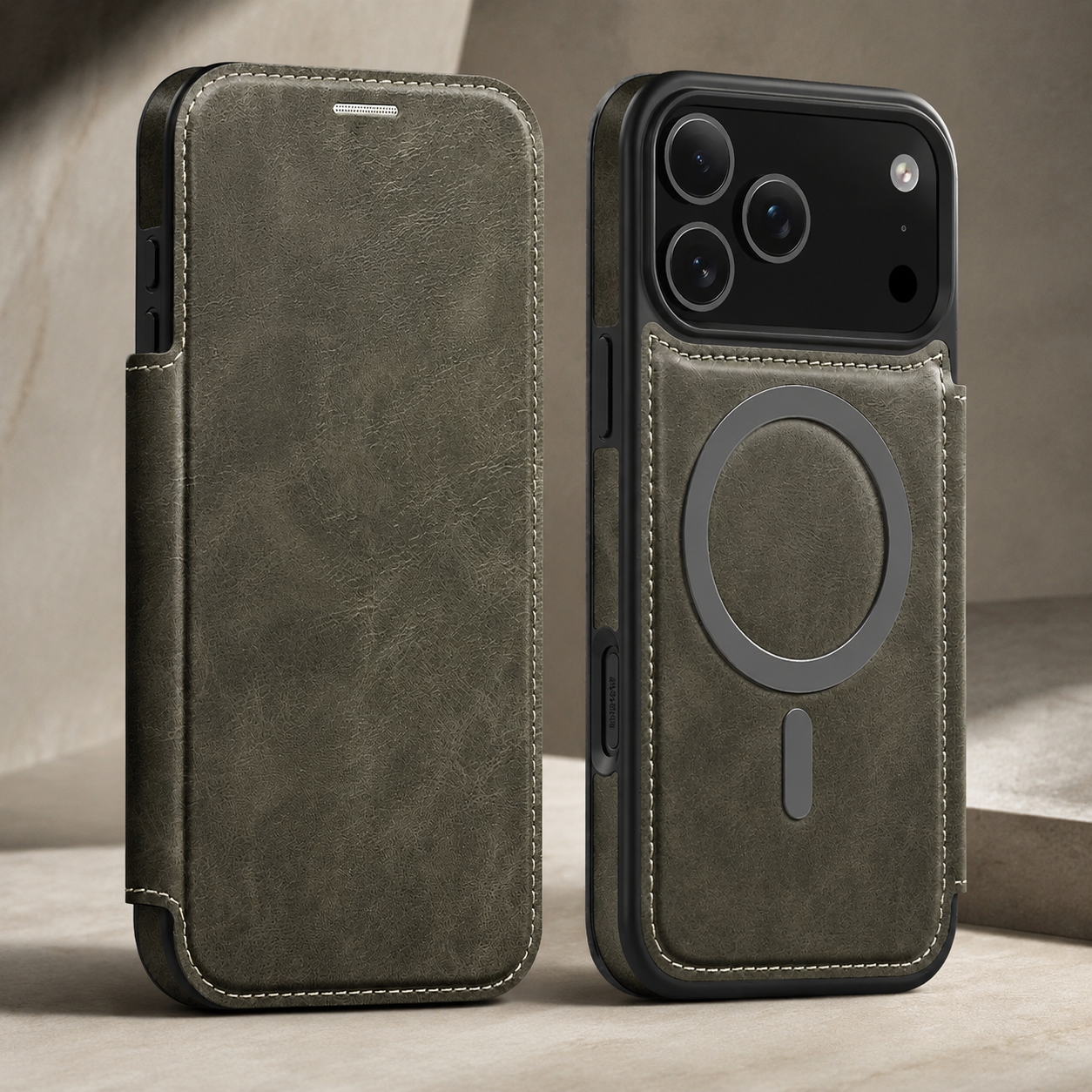Premium iPhone Case RFID Blocking Leather Wallet Cover MagSafe Compatible Kickstand Card Holder Shockproof Protective Flip Case Wireless Charging