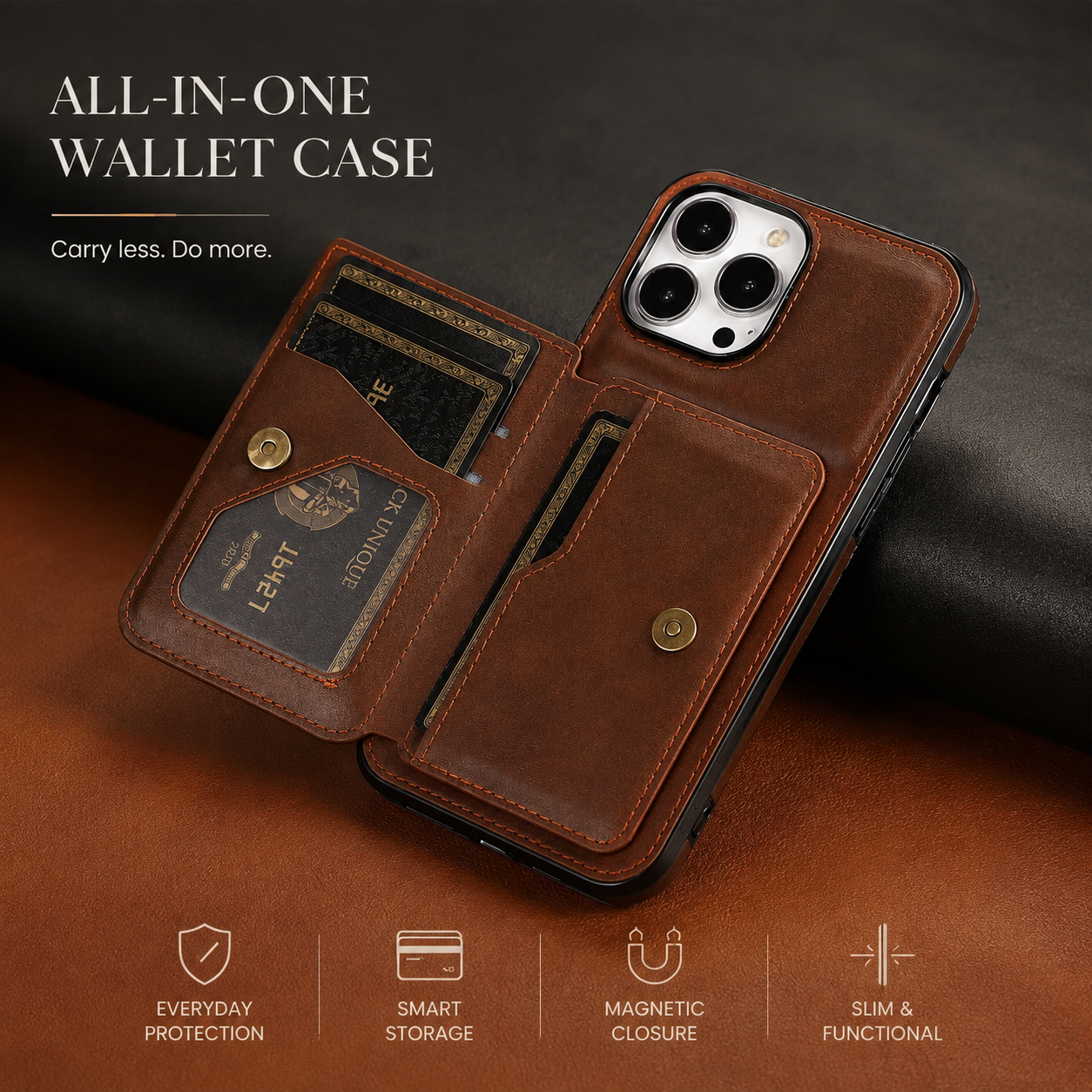 Premium iPhone Case RFID Blocking Magnetic Leather Wallet Cover Card Holder Camera Lens Protection Shockproof Anti Scratch Full Coverage
