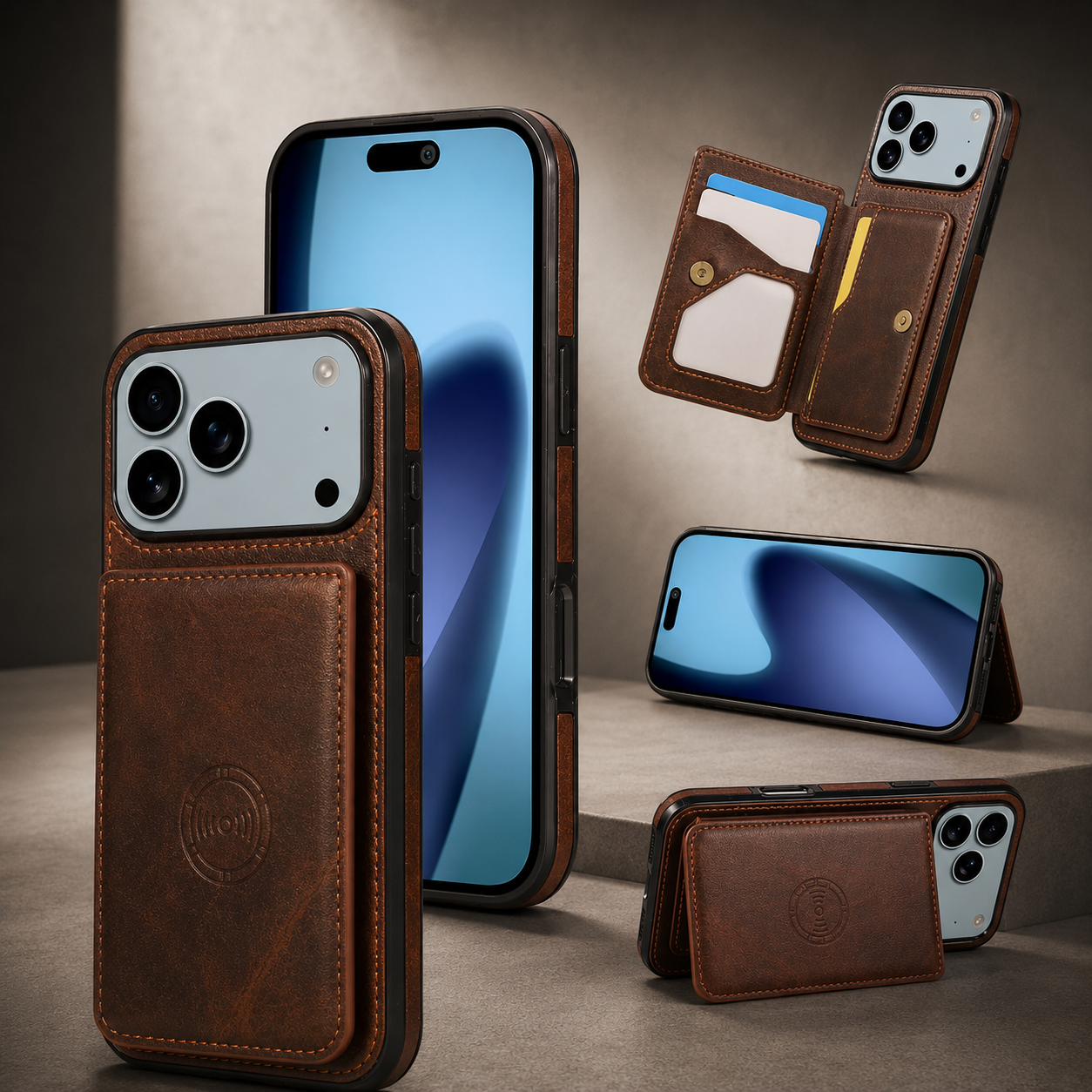 Premium iPhone Case RFID Blocking Magnetic Leather Wallet Cover Card Holder Camera Lens Protection Shockproof Anti Scratch Full Coverage