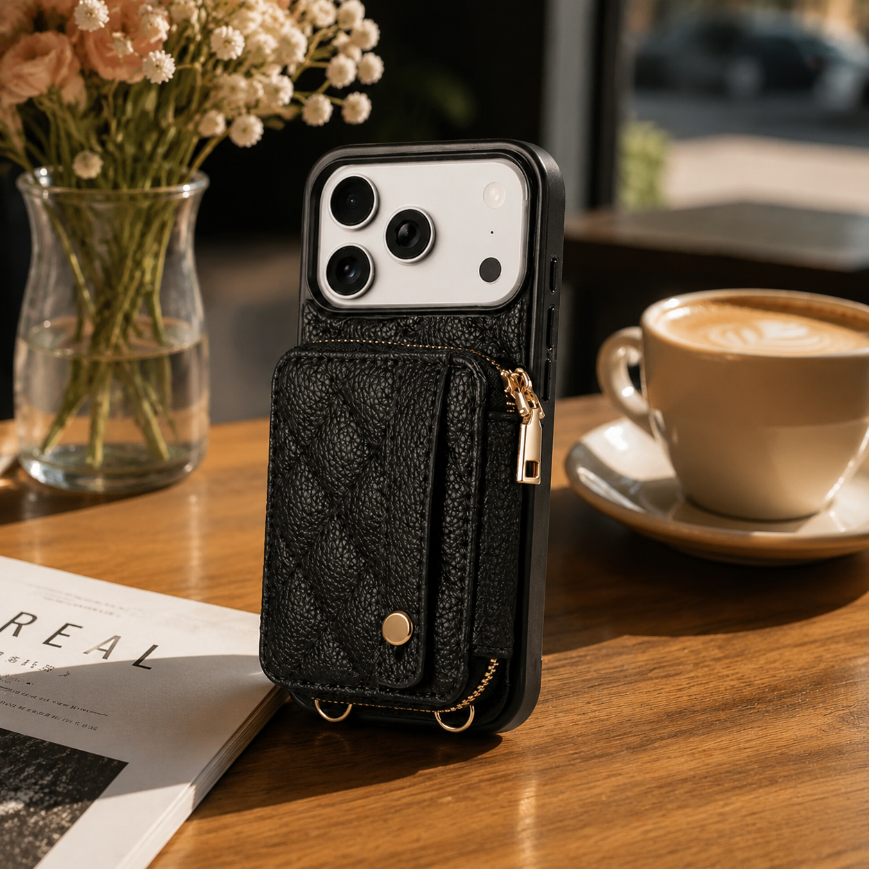 Premium iPhone Case RFID Blocking PU Leather Wallet Cover Crossbody Shoulder Strap Wrist Strap Card Holder Shockproof Protective Design