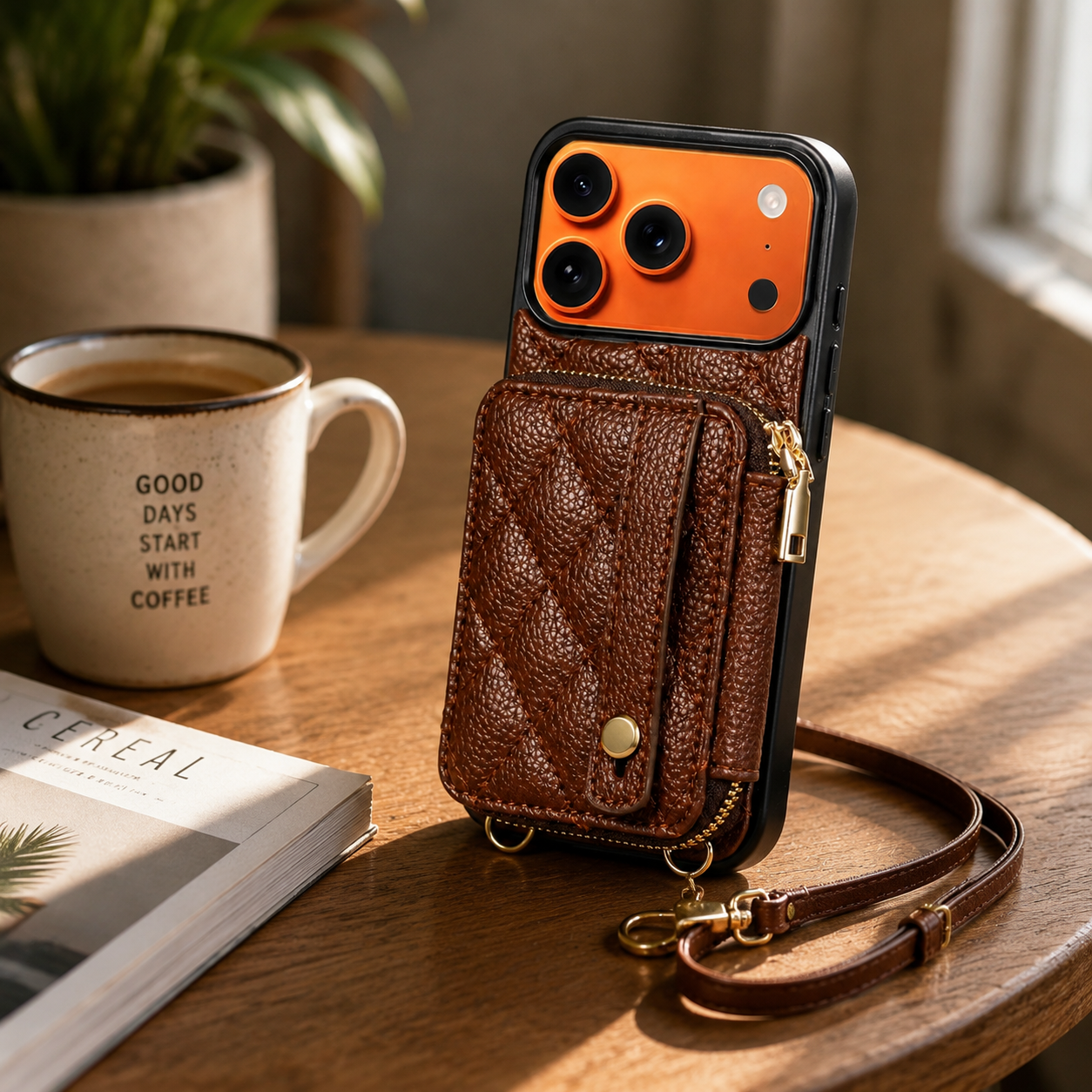 Premium iPhone Case RFID Blocking PU Leather Wallet Cover Crossbody Shoulder Strap Wrist Strap Card Holder Shockproof Protective Design