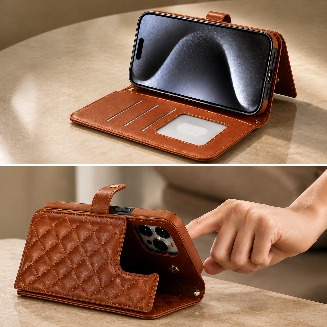 Premium iPhone Case RFID Blocking Wallet Crossbody Flip Cover Card Holder PU Leather Magnetic Closure Shockproof Protective Strap Design