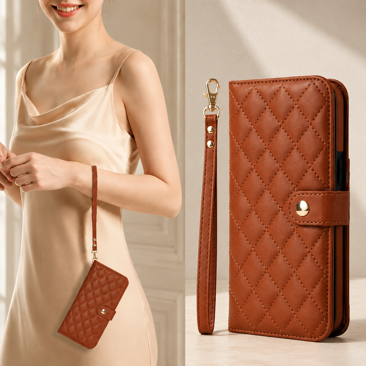 Premium iPhone Case RFID Blocking Wallet Crossbody Flip Cover Card Holder PU Leather Magnetic Closure Shockproof Protective Strap Design