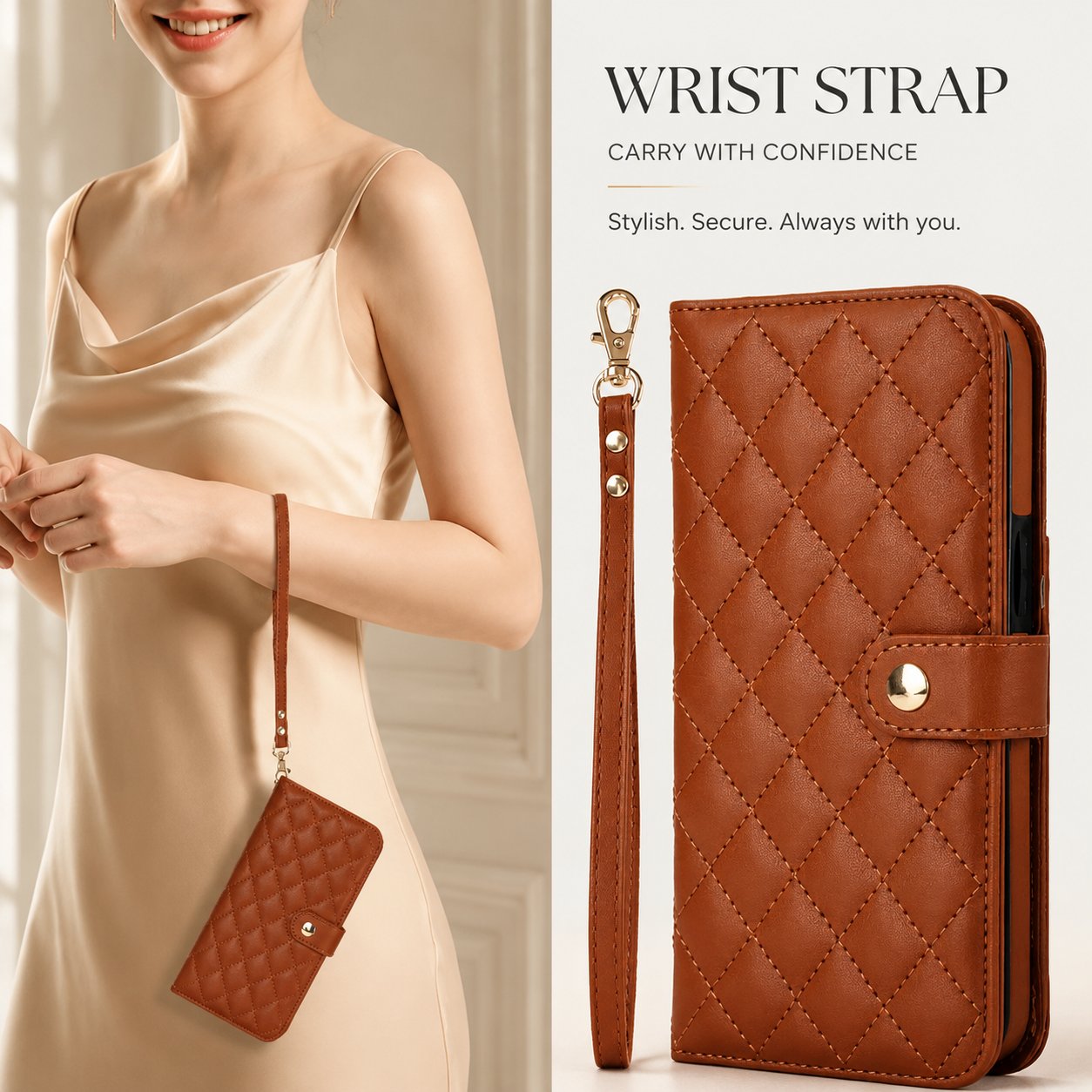 Premium iPhone Case RFID Blocking Wallet Crossbody Flip Cover Card Holder PU Leather Magnetic Closure Shockproof Protective Strap Design