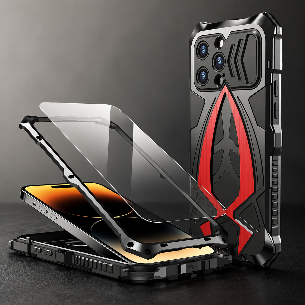 Premium iPhone Case Rugged Metal Frame Armor Shockproof Protective Cover Camera Lens Protection Anti Scratch Dustproof Full Edge Defense Design