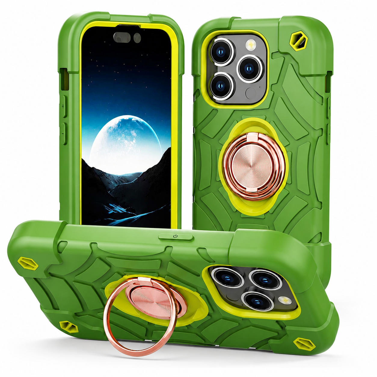 Premium iPhone Case Rugged Military Grade Protective Cover Dual Layer Shockproof Armor Ring Holder Magnetic Car Mount Compatible Full Body Protection Design