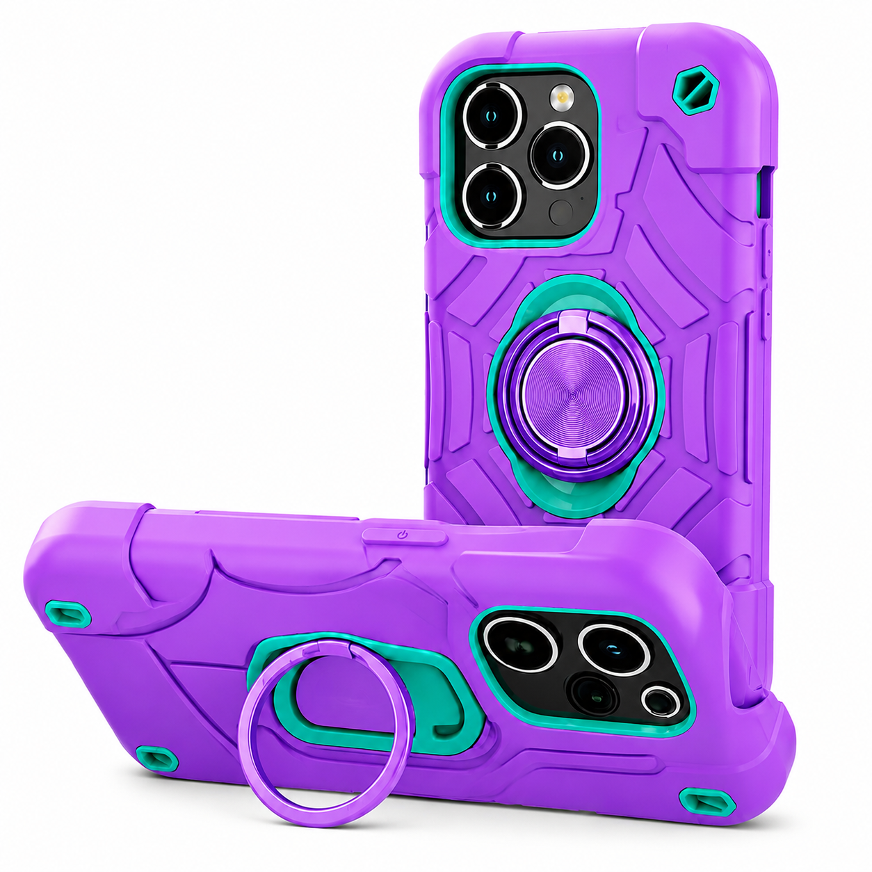 Premium iPhone Case Rugged Military Grade Protective Cover Dual Layer Shockproof Armor Ring Holder Magnetic Car Mount Compatible Full Body Protection Design