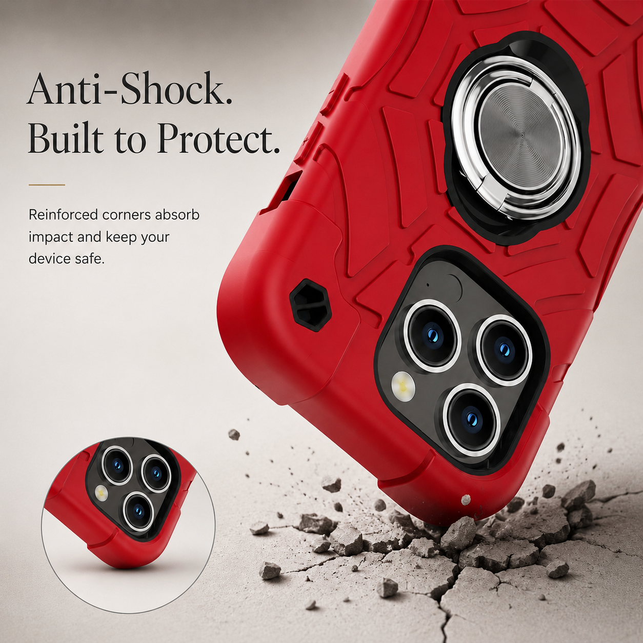 Premium iPhone Case Rugged Military Grade Protective Cover Dual Layer Shockproof Armor Ring Holder Magnetic Car Mount Compatible Full Body Protection Design