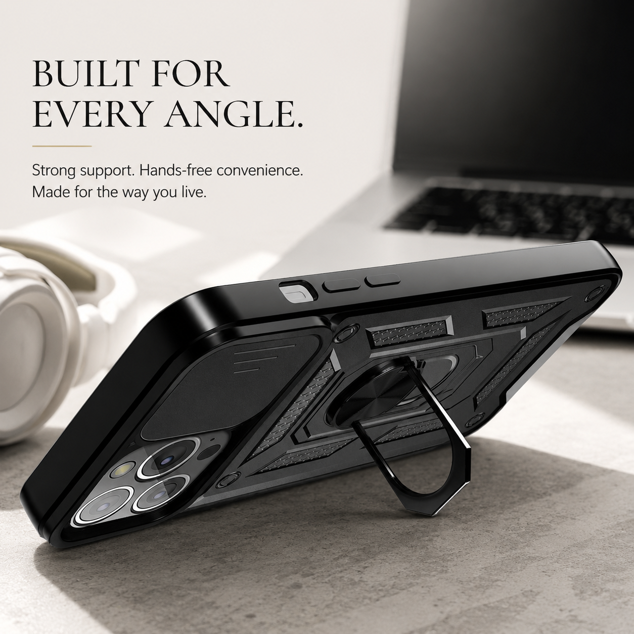 Premium iPhone Case Shockproof Armor Cover Slide Camera Lens Protector Rugged Full Body Protection TPU PC Hybrid Protective Case