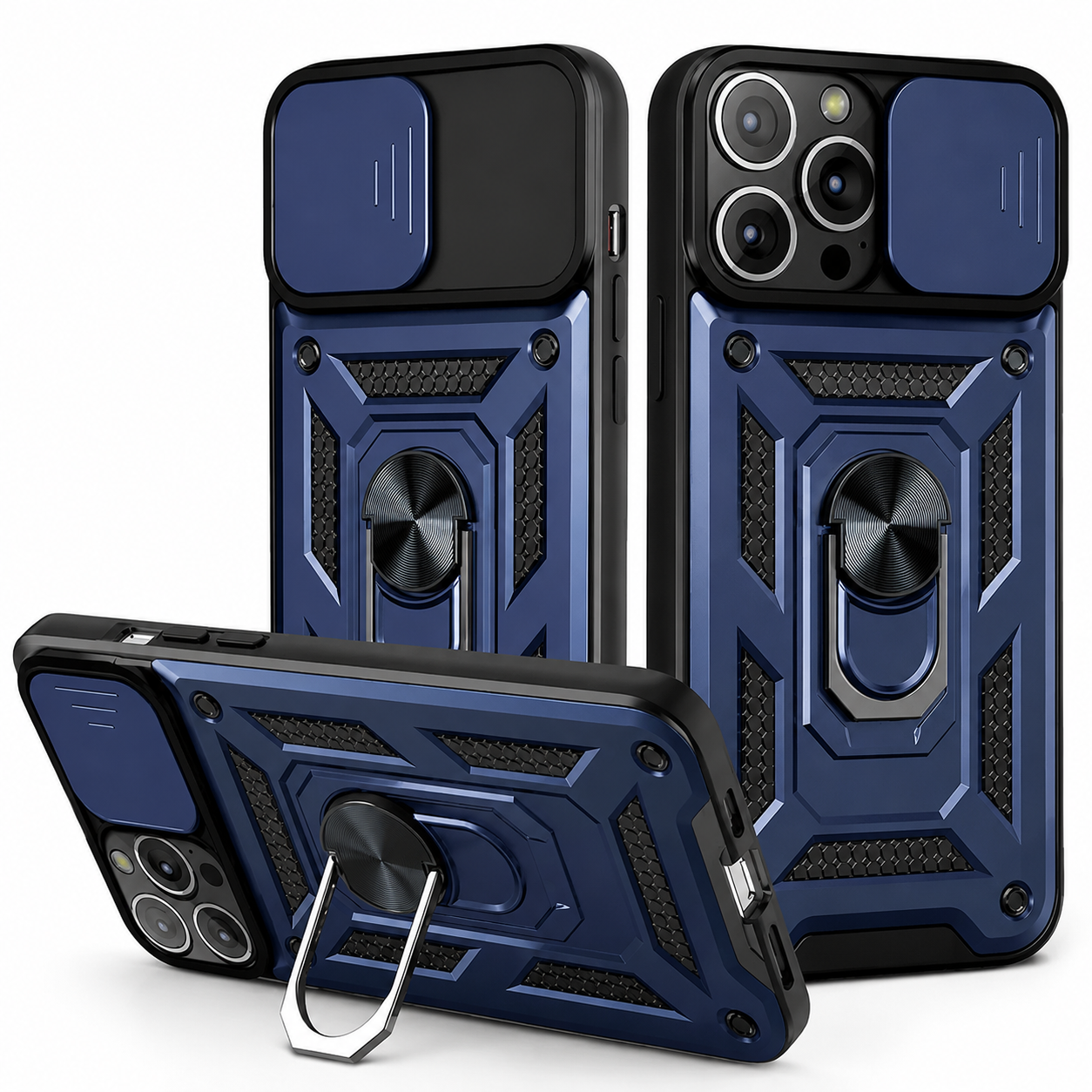 Premium iPhone Case Shockproof Armor Cover Slide Camera Lens Protector Rugged Full Body Protection TPU PC Hybrid Protective Case