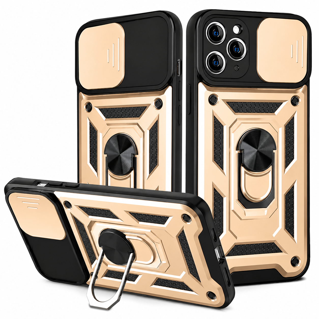 Premium iPhone Case Shockproof Armor Cover Slide Camera Lens Protector Rugged Full Body Protection TPU PC Hybrid Protective Case