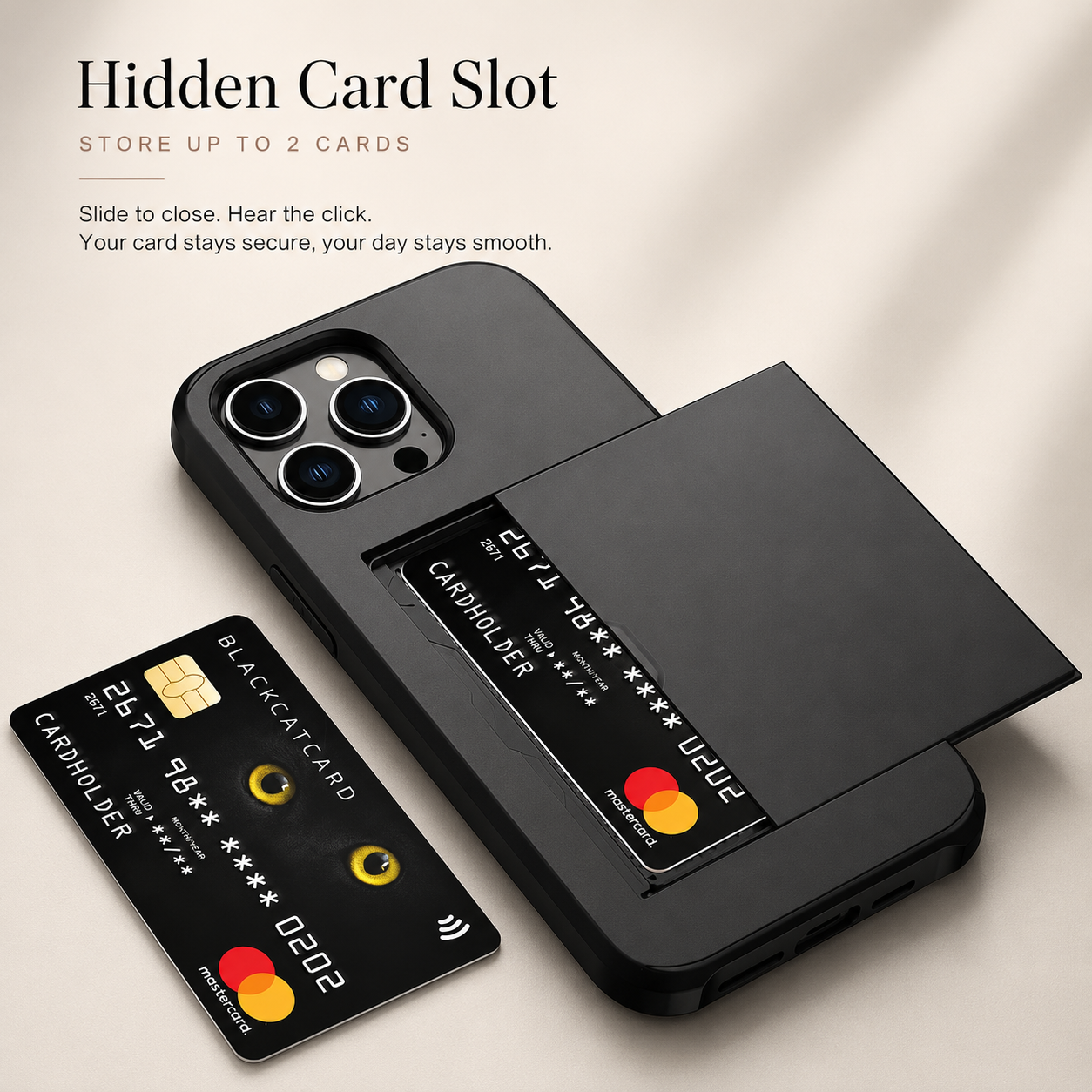 Premium iPhone Case Slide Wallet Armor Cover Card Holder Dual Layer Shockproof TPU PC Protective Design Anti Fingerprint Scratch Resistant Non Slip