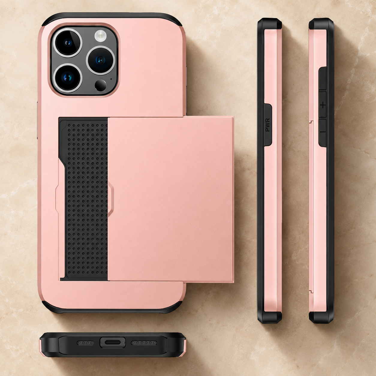 Premium iPhone Case Slide Wallet Armor Cover Card Holder Dual Layer Shockproof TPU PC Protective Design Anti Fingerprint Scratch Resistant Non Slip