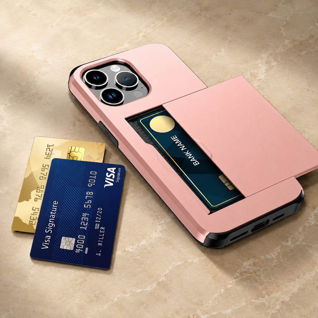Premium iPhone Case Slide Wallet Armor Cover Card Holder Dual Layer Shockproof TPU PC Protective Design Anti Fingerprint Scratch Resistant Non Slip