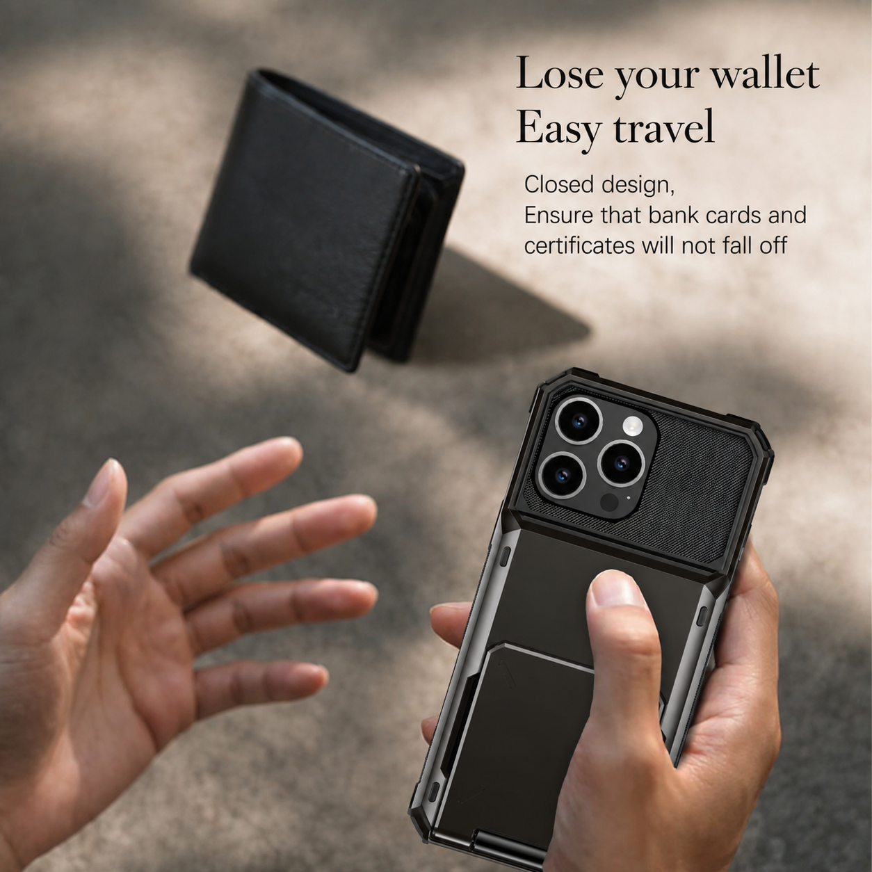 Premium iPhone Case Slide Wallet Card Holder Protective Cover Camera Lens Protection Dual Layer Shockproof Anti Scratch Non Slip Full Coverage