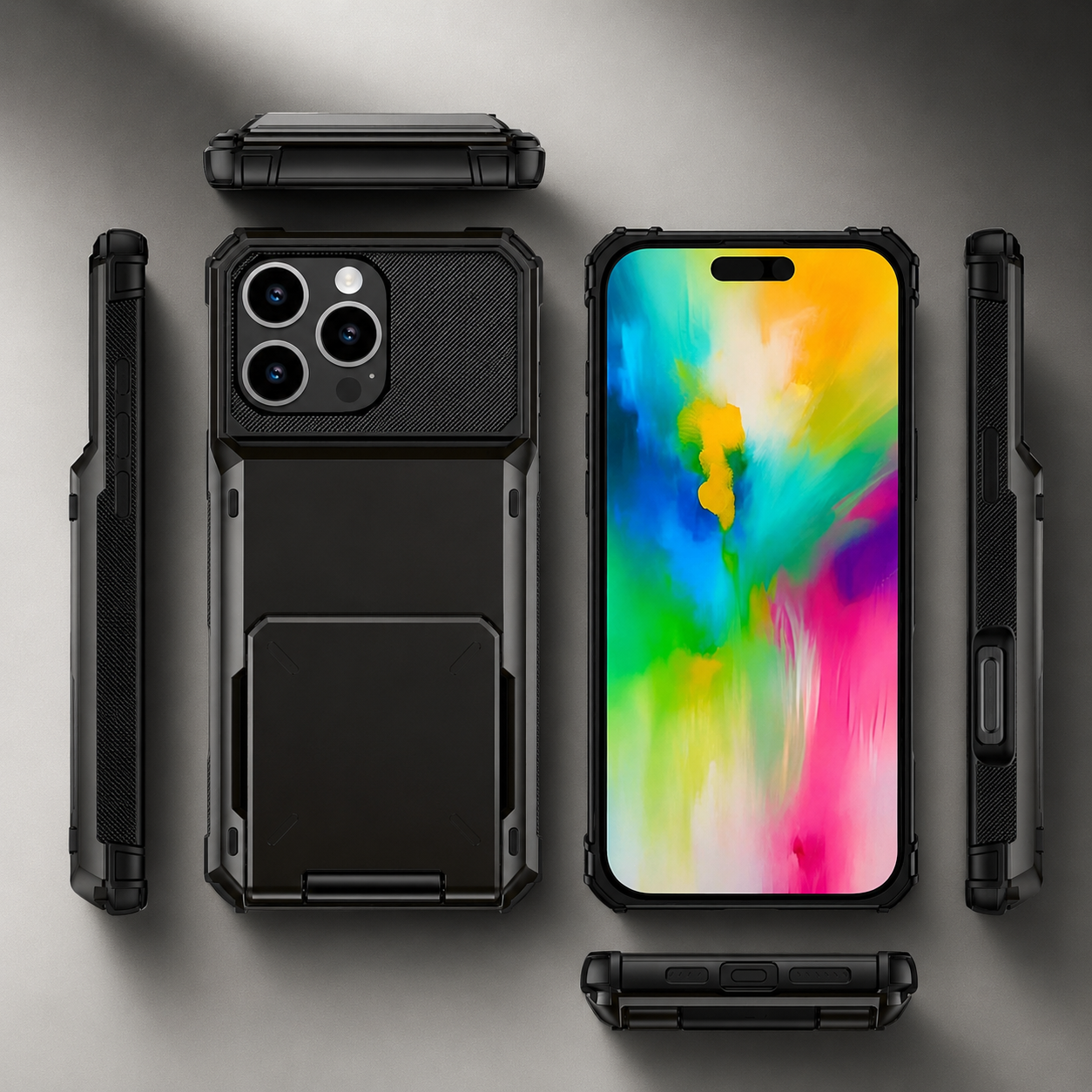 Premium iPhone Case Slide Wallet Card Holder Protective Cover Camera Lens Protection Dual Layer Shockproof Anti Scratch Non Slip Full Coverage