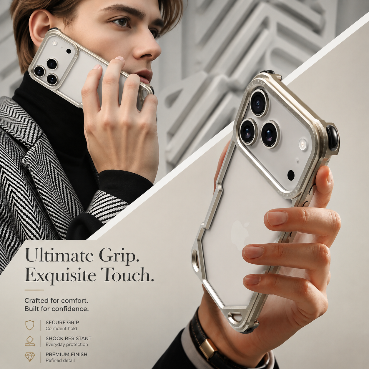 Premium iPhone Case Slim Aluminum Alloy Frameless Protective Cover Shockproof Camera Lens Protection Wireless Charging Compatible Design