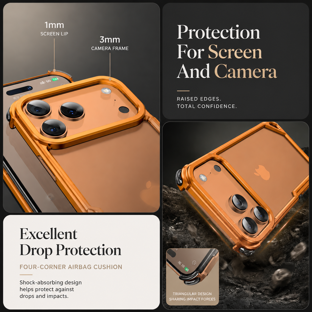 Premium iPhone Case Slim Aluminum Alloy Frameless Protective Cover Shockproof Camera Lens Protection Wireless Charging Compatible Design