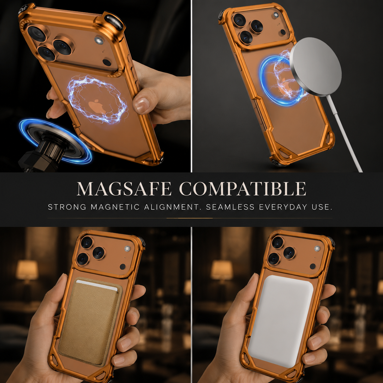Premium iPhone Case Slim Aluminum Alloy Frameless Protective Cover Shockproof Camera Lens Protection Wireless Charging Compatible Design