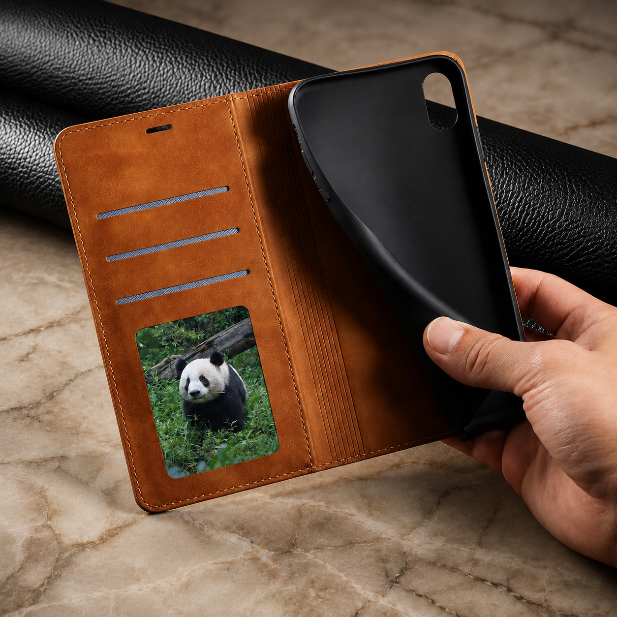 Premium iPhone Case Suede Leather Wallet Flip Cover Card Holder Magnetic Closure Shockproof Full Body Protection Slim Protective Design