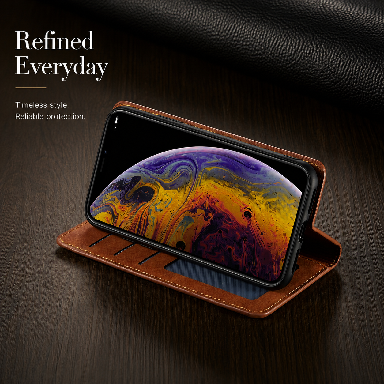 Premium iPhone Case Suede Leather Wallet Flip Cover Card Holder Magnetic Closure Shockproof Full Body Protection Slim Protective Design