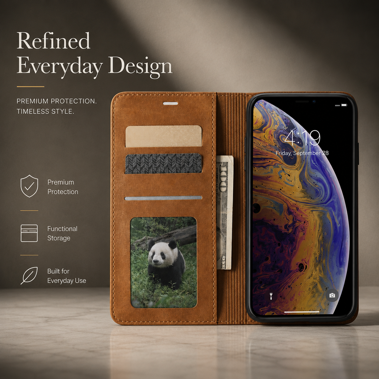 Premium iPhone Case Suede Leather Wallet Flip Cover Card Holder Magnetic Closure Shockproof Full Body Protection Slim Protective Design