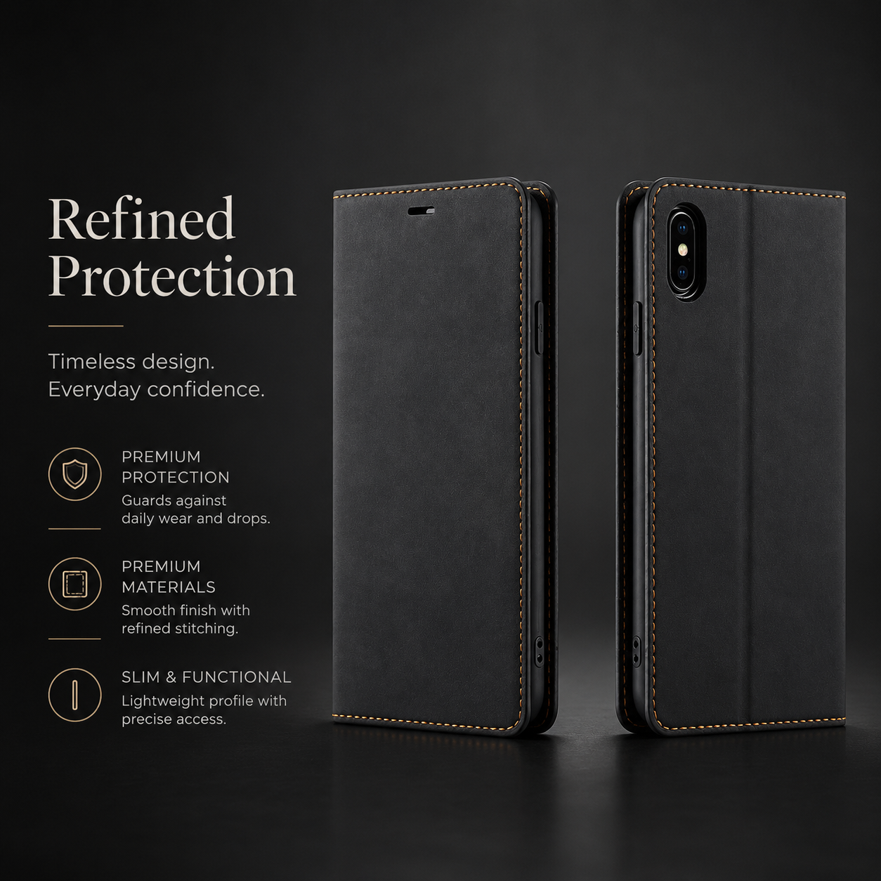 Premium iPhone Case Suede Leather Wallet Flip Cover Magnetic Closure Card Holder Shockproof Protective Cover Slim Luxury Design