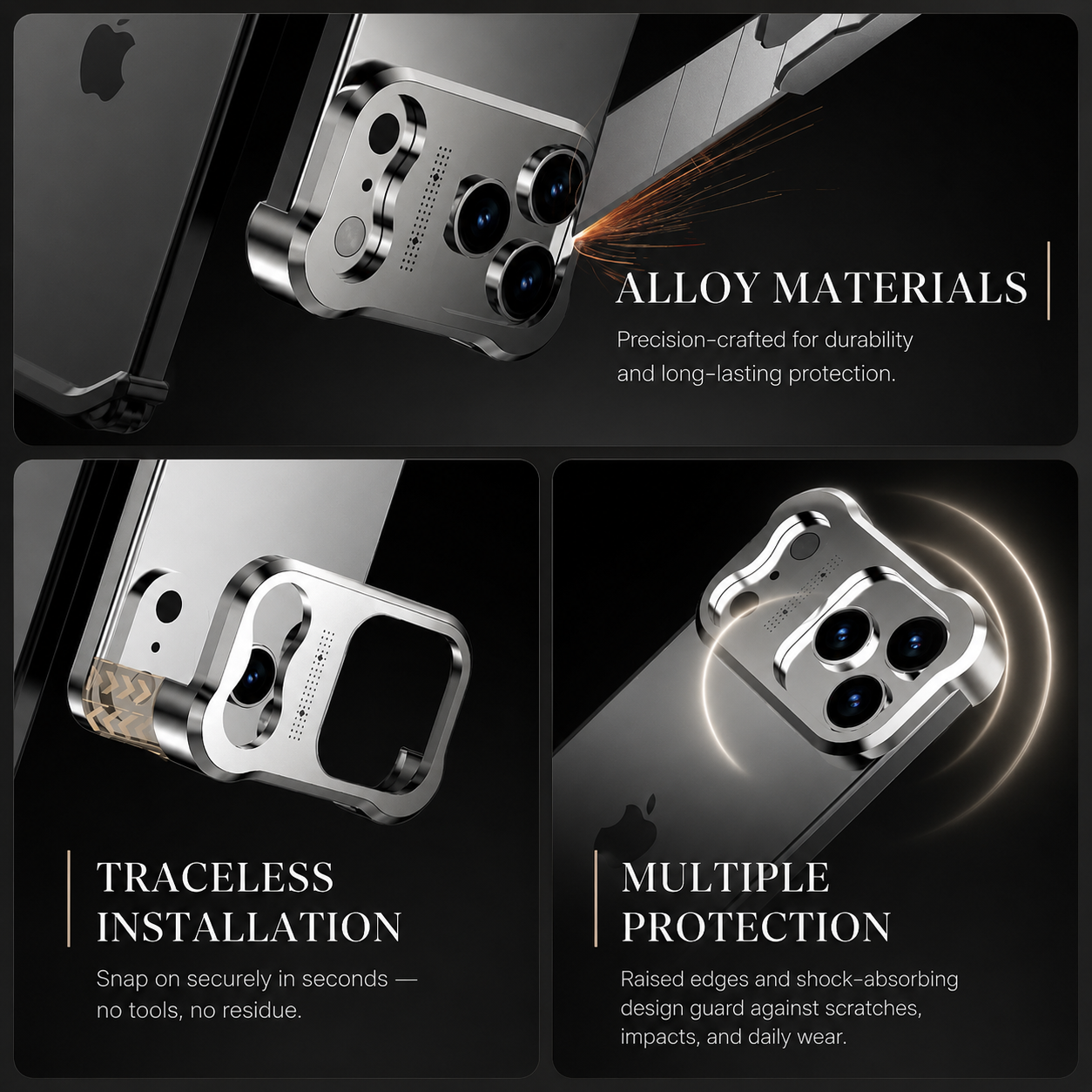 Premium iPhone Case Titanium Alloy Borderless Bumper Metal Frame Camera Lens Protection Shockproof Matte Anti Slip Lightweight Protective Design Cover