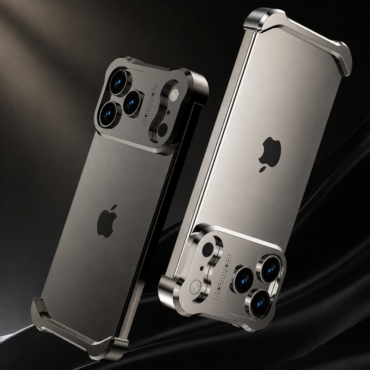 Premium iPhone Case Titanium Alloy Borderless Bumper Metal Frame Camera Lens Protection Shockproof Matte Anti Slip Lightweight Protective Design Cover