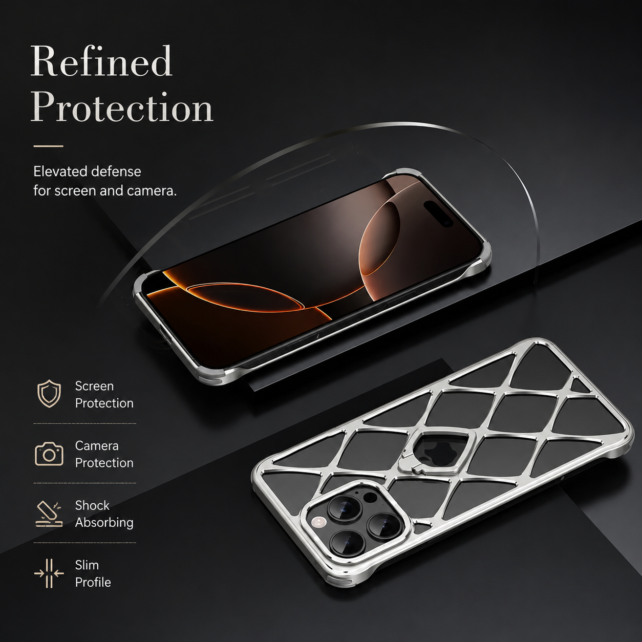 Premium iPhone Case Ultra Light Metal Bracket Cover MagSafe Compatible Heat Dissipation Shockproof Kickstand Camera Lens Protection Slim Design