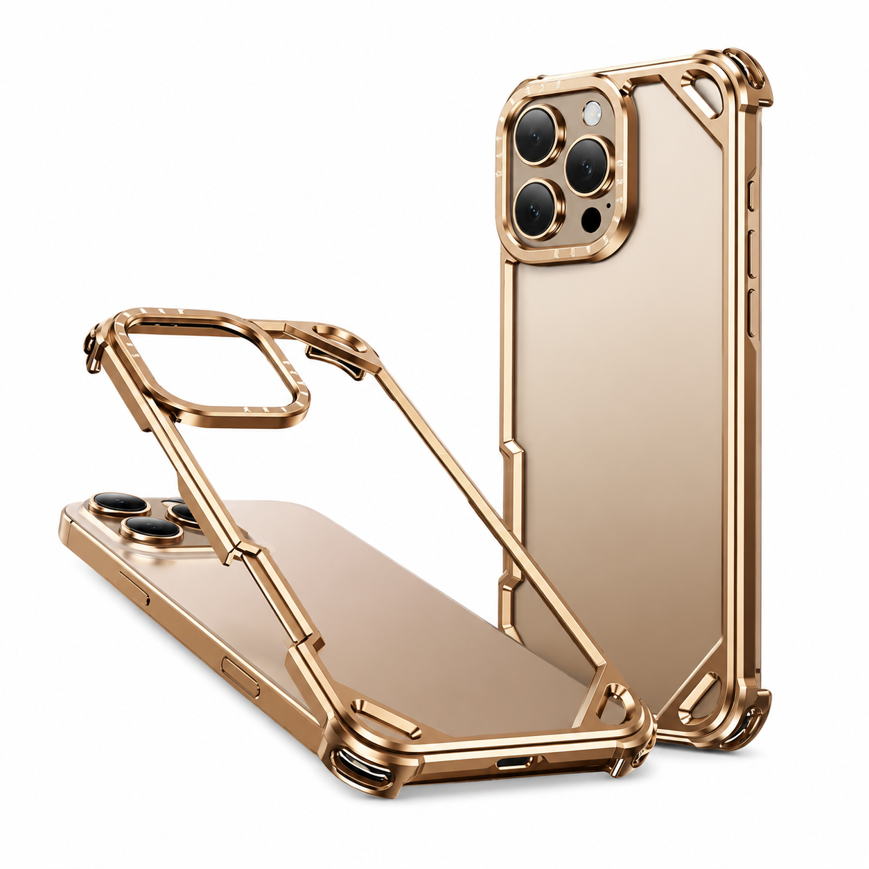Premium iPhone Case Ultra Thin Aviation Aluminum Metal Frame Bumper Shockproof Protective Cover Wireless Charging Compatible Minimalist Half Wrapped Design