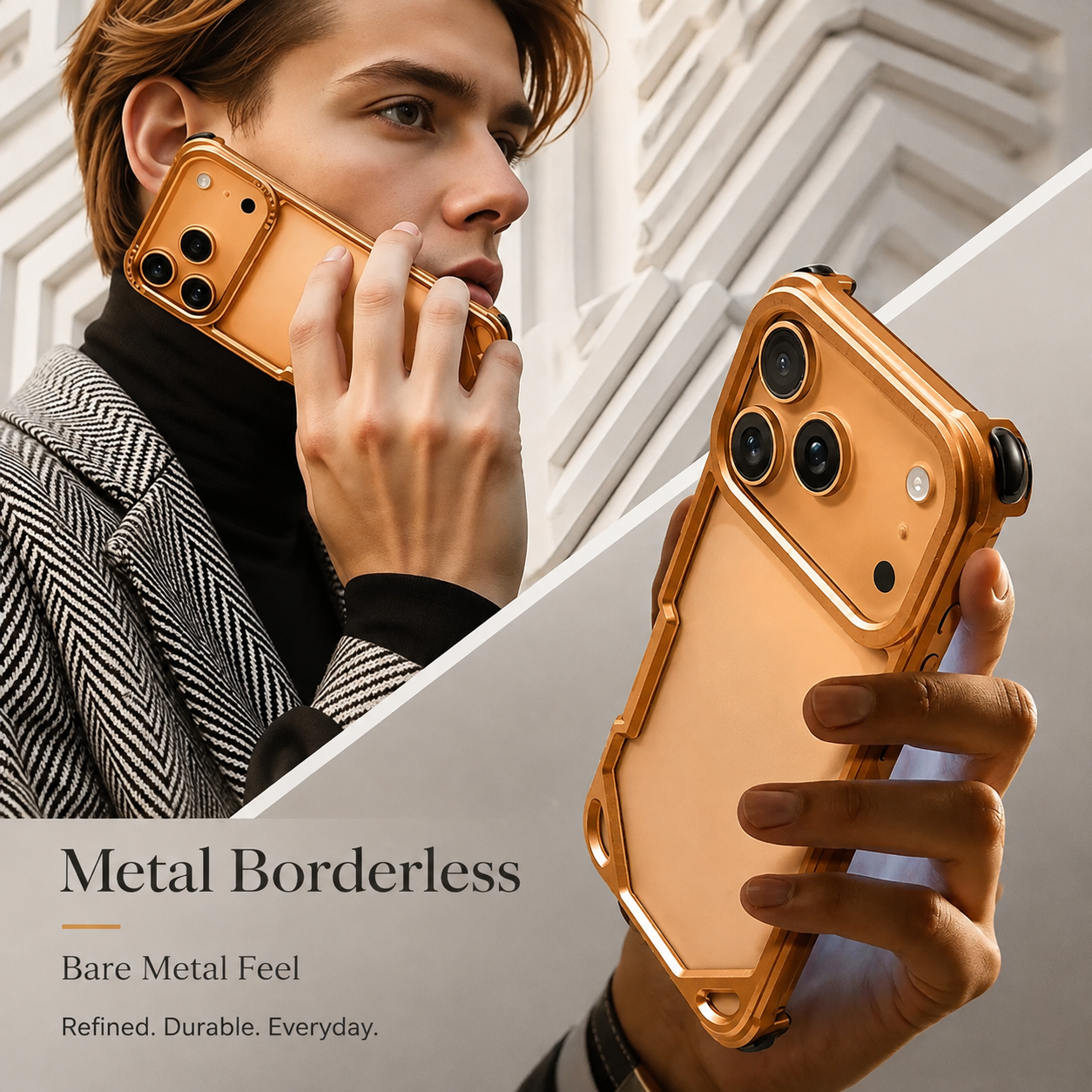 Premium iPhone Case Ultra Thin Aviation Aluminum Metal Frame Bumper Shockproof Protective Cover Wireless Charging Compatible Minimalist Half Wrapped Design