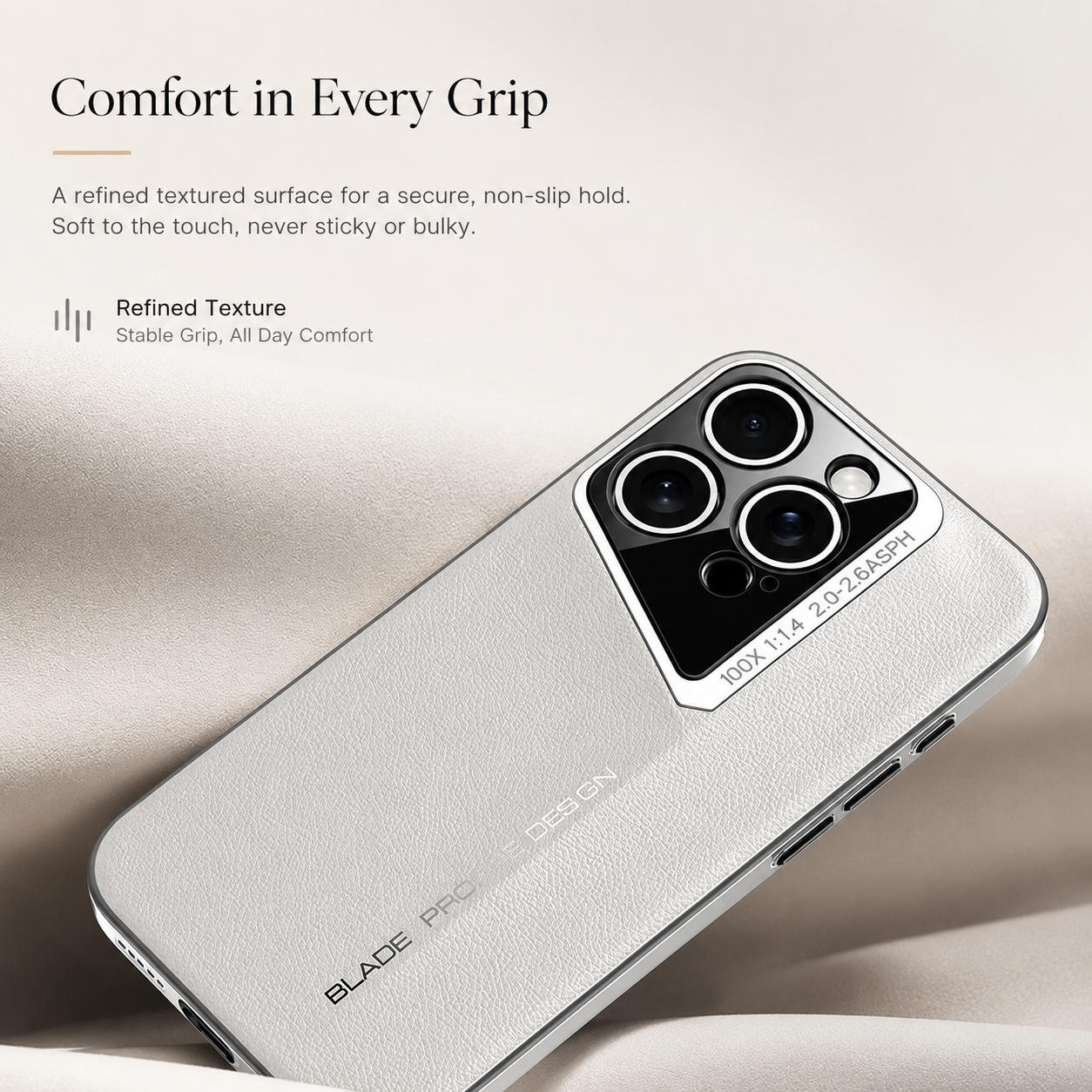 Premium iPhone Case Vegan Leather Hard Back Protective Cover Camera Lens Protection Anti-Fingerprint Anti-Scratch Slim Lightweight Wireless Charging Compatible Full Coverage