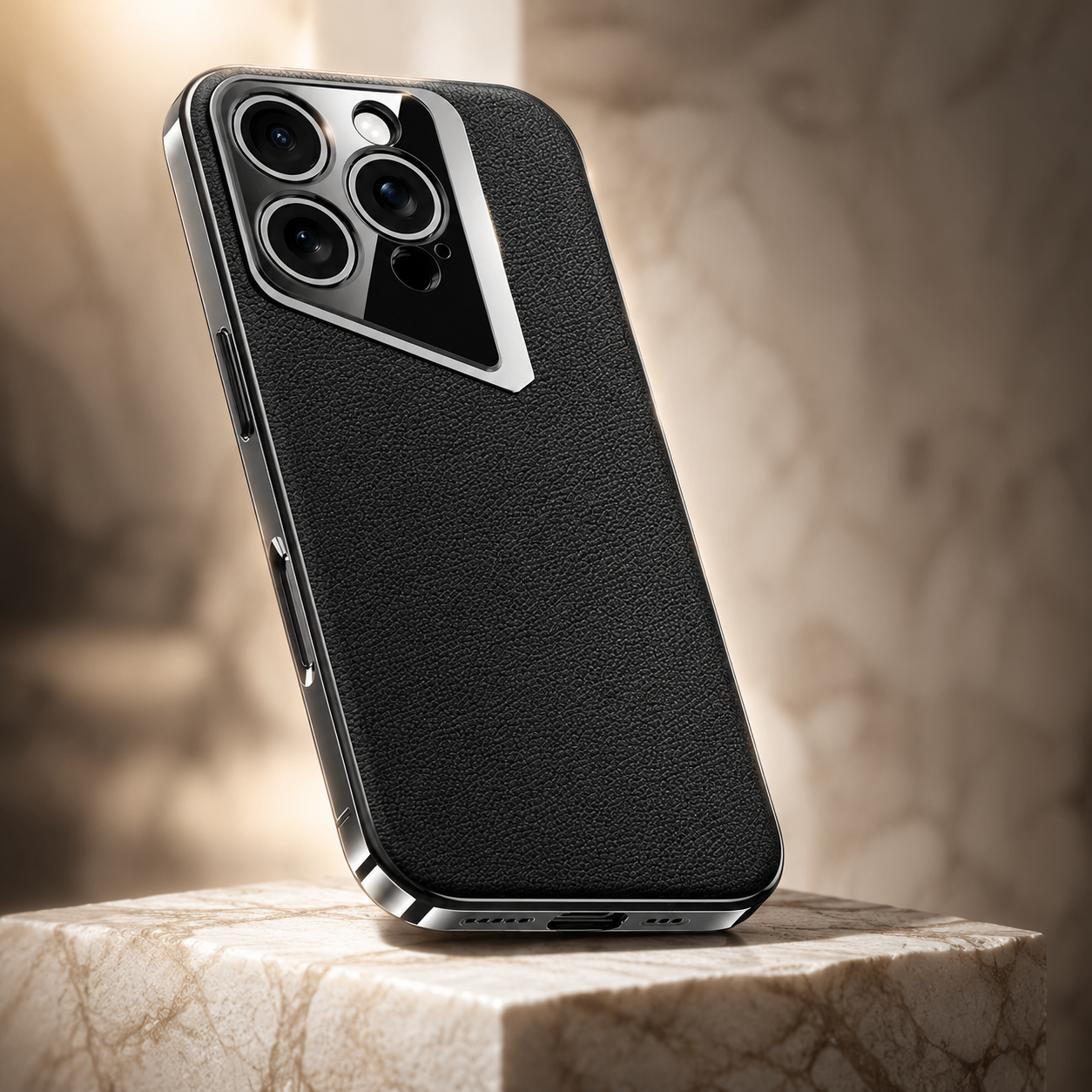 Premium iPhone Case Vegan Leather Hard Back Protective Cover Camera Lens Protection Anti-Fingerprint Anti-Scratch Slim Lightweight Wireless Charging Compatible Full Coverage