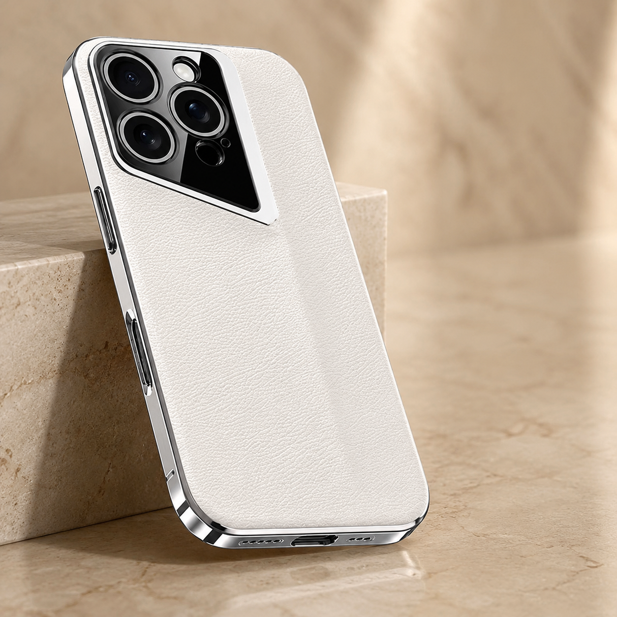 Premium iPhone Case Vegan Leather Hard Back Protective Cover Camera Lens Protection Anti-Fingerprint Anti-Scratch Slim Lightweight Wireless Charging Compatible Full Coverage
