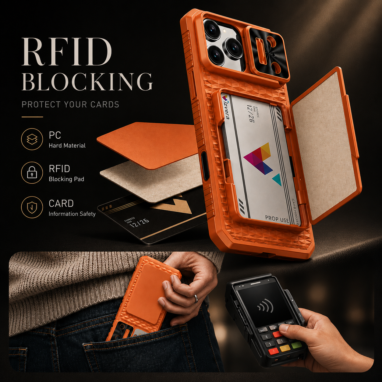 Premium iPhone Case Wallet Card Holder Sliding Camera Cover Shockproof Dual Layer Heavy Duty Protective Cover Stand Full Coverage Anti Scratch Design