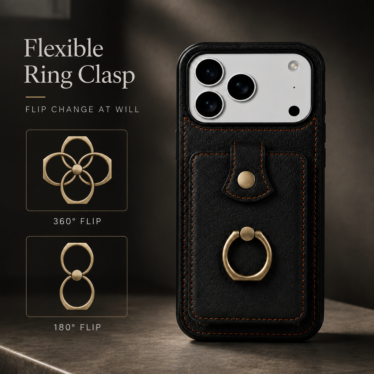 Premium iPhone Case Wallet Cover Card Holder RFID Blocking PU Leather Protective Case 360 Rotating Ring Kickstand Shockproof Full Coverage Design