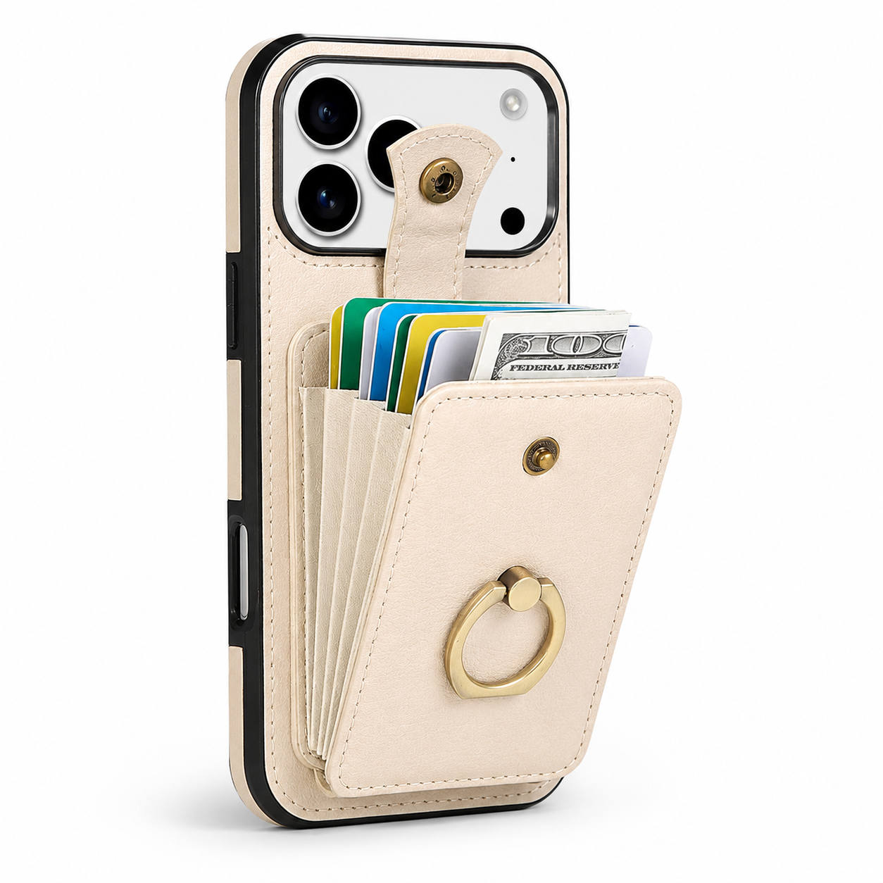 Premium iPhone Case Wallet Cover Card Holder RFID Blocking PU Leather Protective Case 360 Rotating Ring Kickstand Shockproof Full Coverage Design