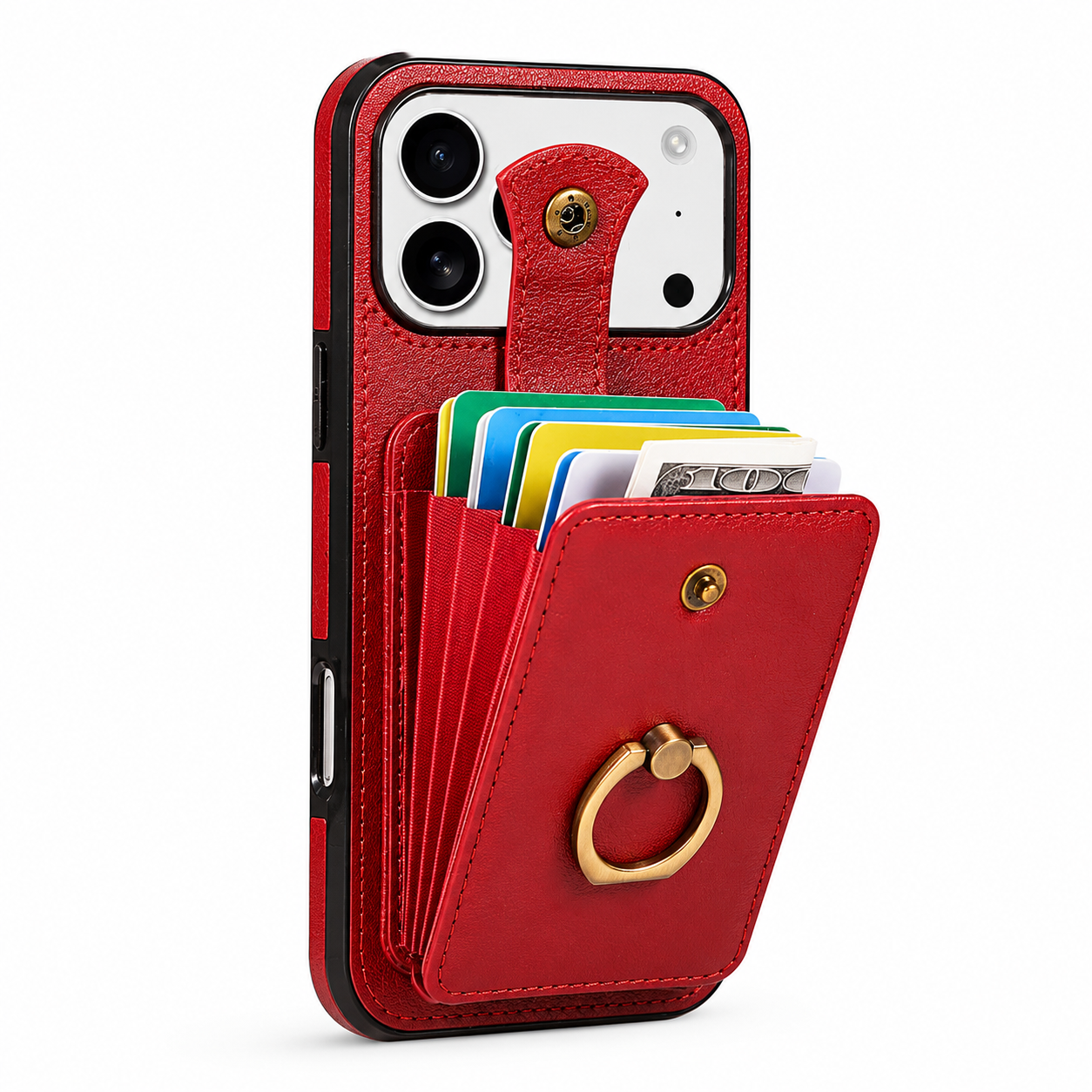 Premium iPhone Case Wallet Cover Card Holder RFID Blocking PU Leather Protective Case 360 Rotating Ring Kickstand Shockproof Full Coverage Design