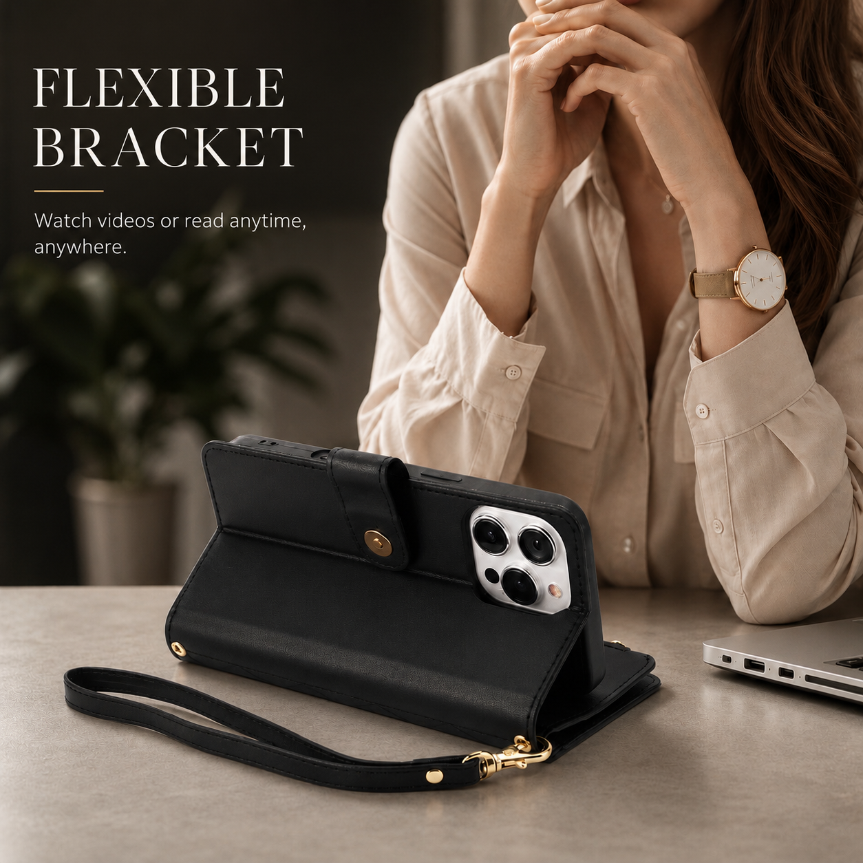 Premium iPhone Case Wallet Flip Cover Magnetic Leather Protective Case Zipper Card Holder Shockproof Crossbody Strap Kickstand Full Coverage